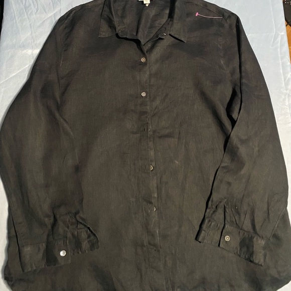 J. Jill Black Casual Button Down Shirt         100% LINEN - Picture 1 of 14